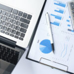 Business concept with copy space. Office desk table with pen foc